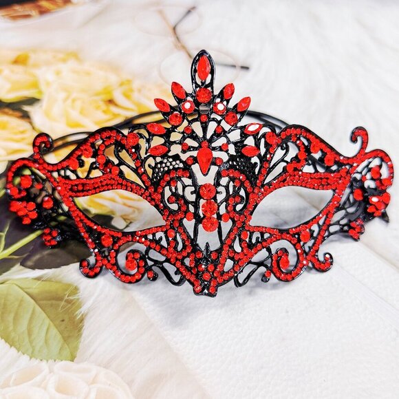 Ruby Crystal Masquerade Mask, Black Mask, Party Mask, Masquerade Wedding Mask - Picture 3 of 8
